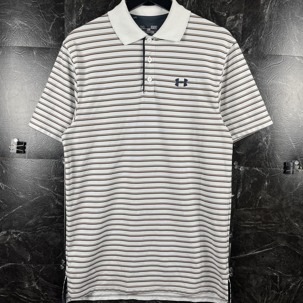 Under Armour Men's White Striped Polo Shirt Small